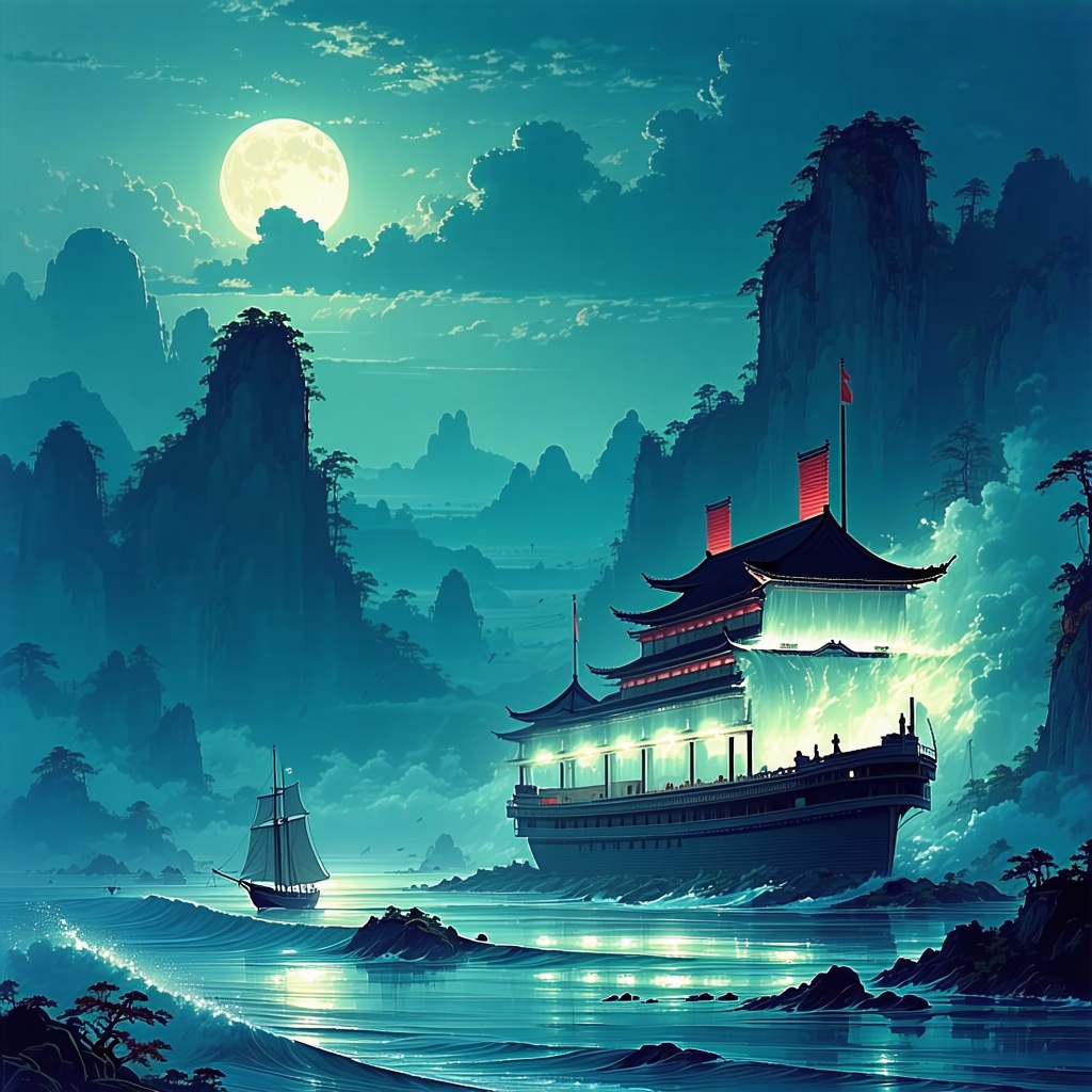 东风吹我过湖船。杨柳丝丝拂面。