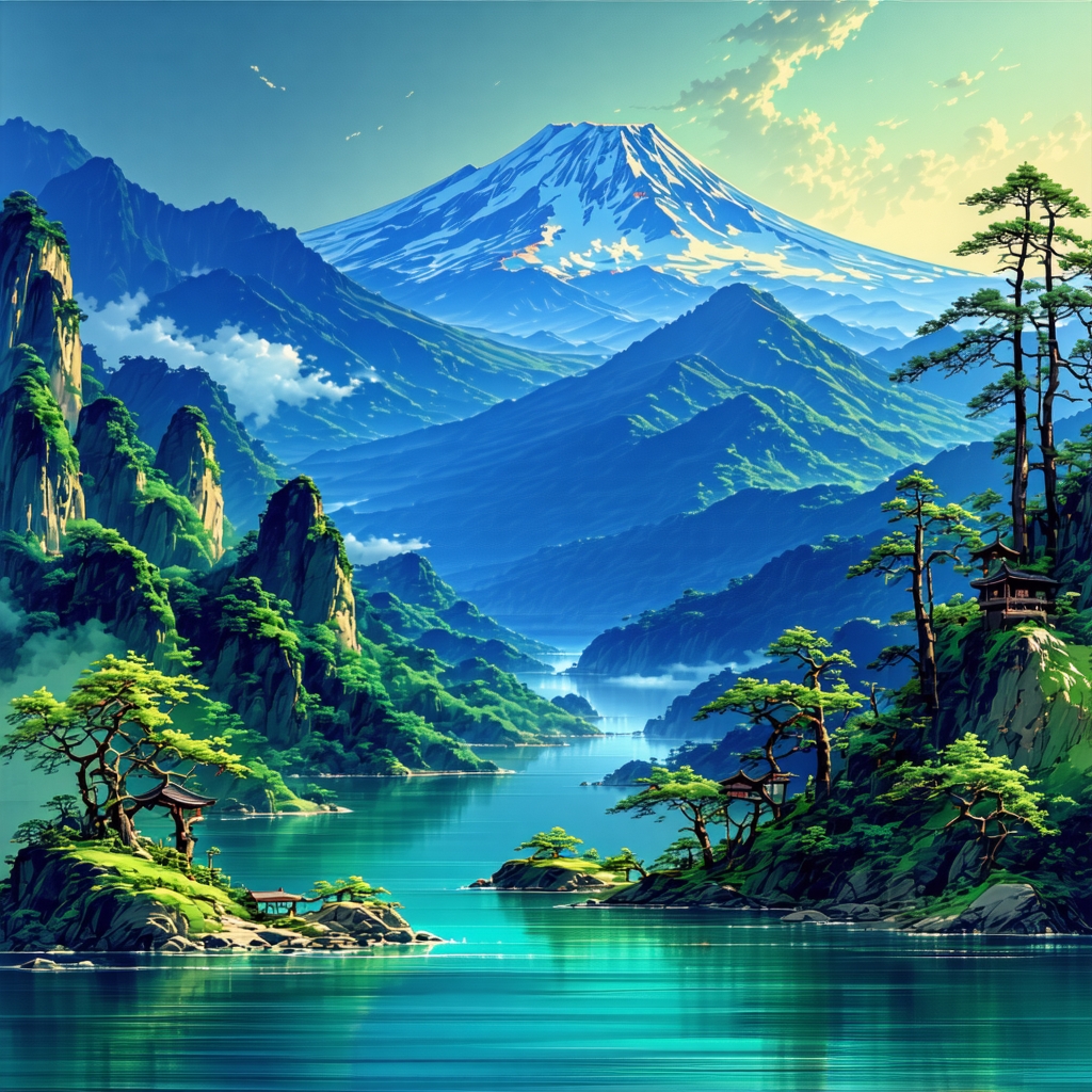 今日云景好，水绿秋山明。