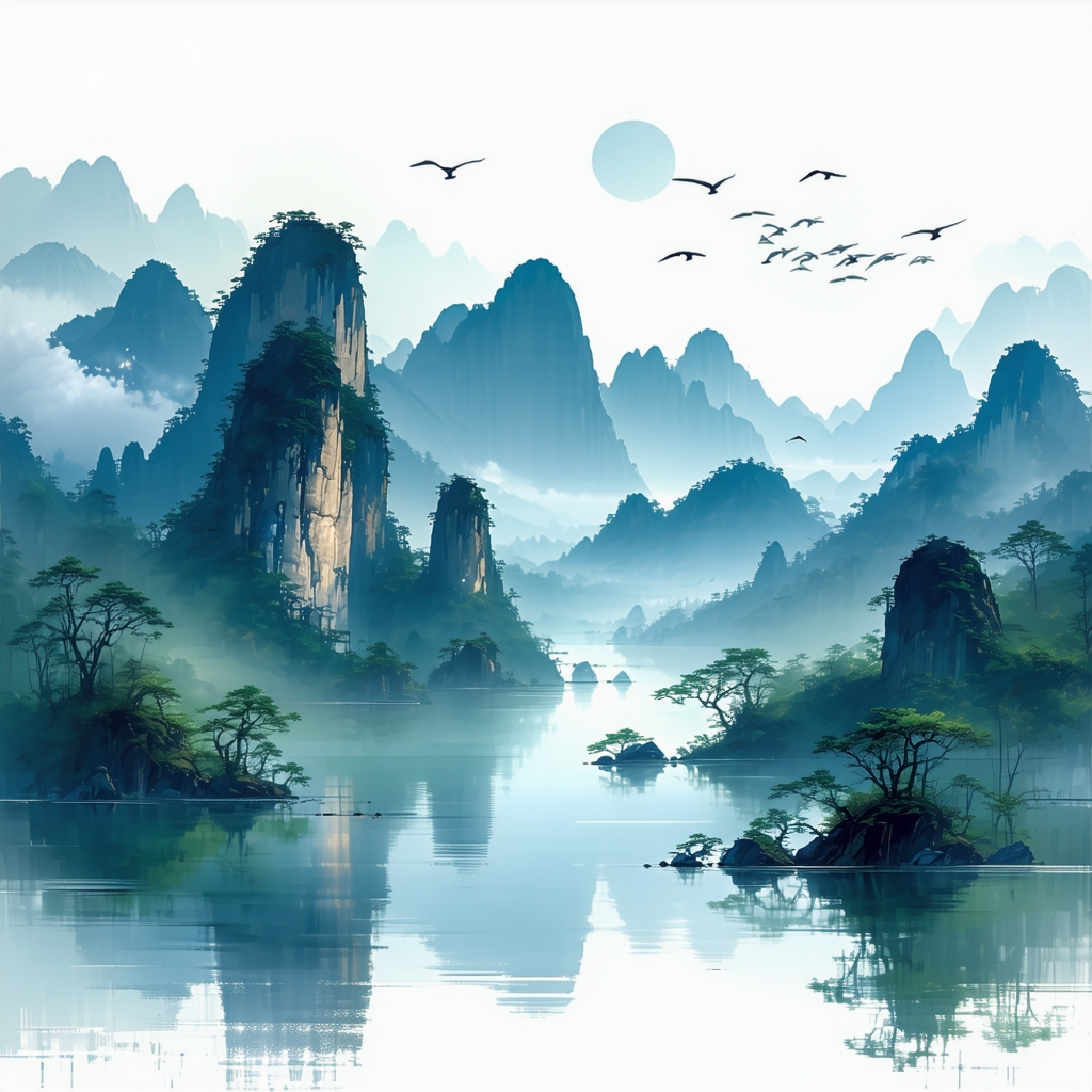 今日云景好，水绿秋山明。