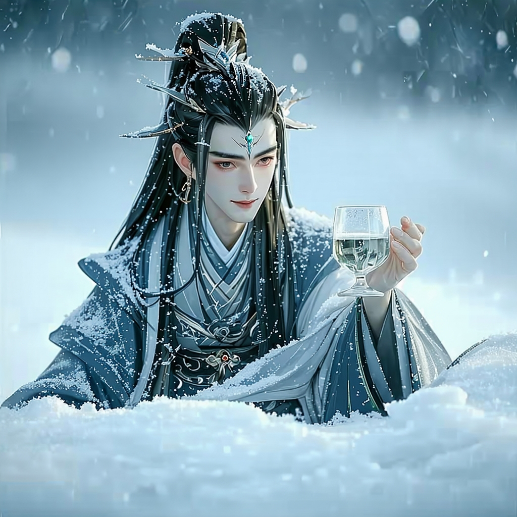 将军玉帐貂鼠衣，手持酒杯看雪飞。 Poster