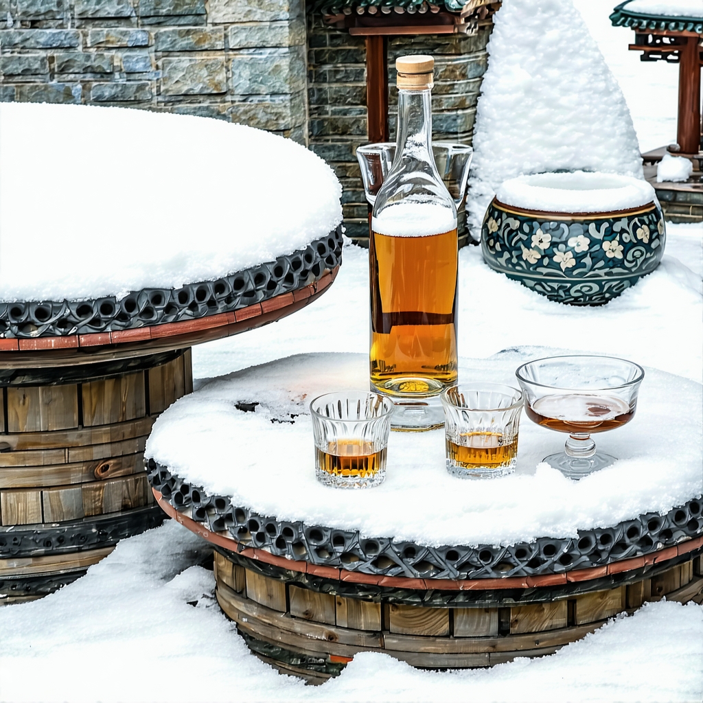 将军玉帐貂鼠衣，手持酒杯看雪飞。